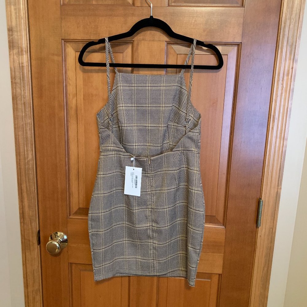 NWT Fashion Influx Brown Heritage Check Square Neck Mini Dress - Picture 6 of 8